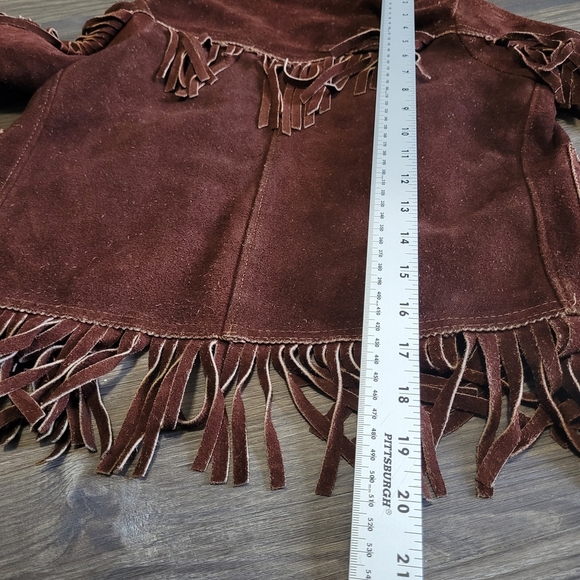 Youth Kids Vintage 90's Dark Brown Leather Shaggy Button Up Western Jacket Sz S - Picture 3 of 5